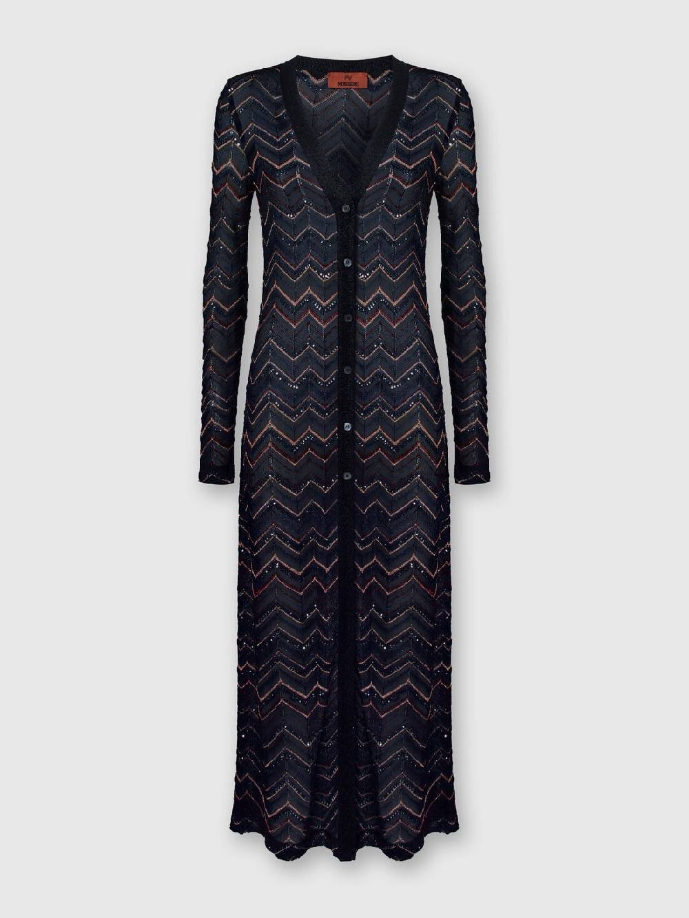 M Missoni Cardigan lungo in maglia zig zag con lurex e paillettes Offerte