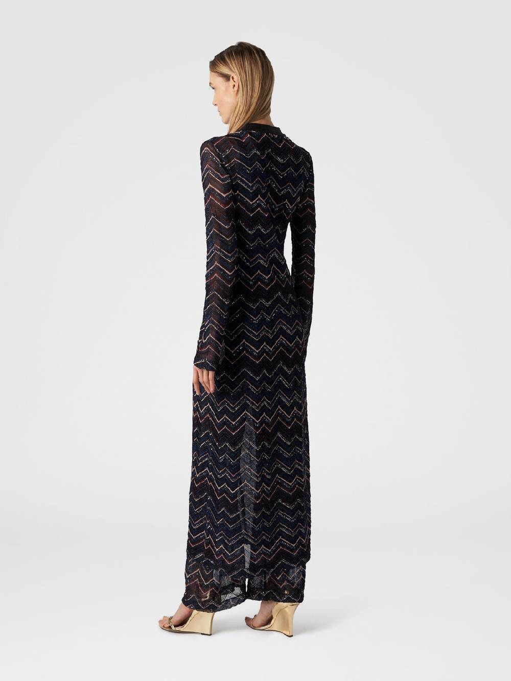 M Missoni Cardigan lungo in maglia zig zag con lurex e paillettes Offerte