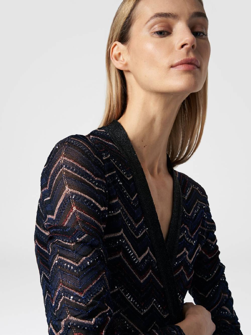 M Missoni Cardigan lungo in maglia zig zag con lurex e paillettes Offerte