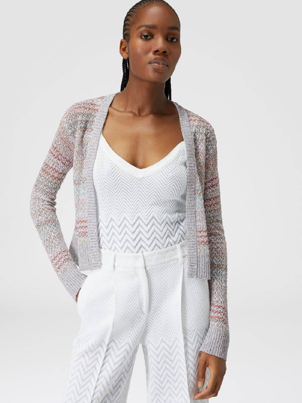 M Missoni Cardigan corto in maglia a rete con paillettes Vendita Calda