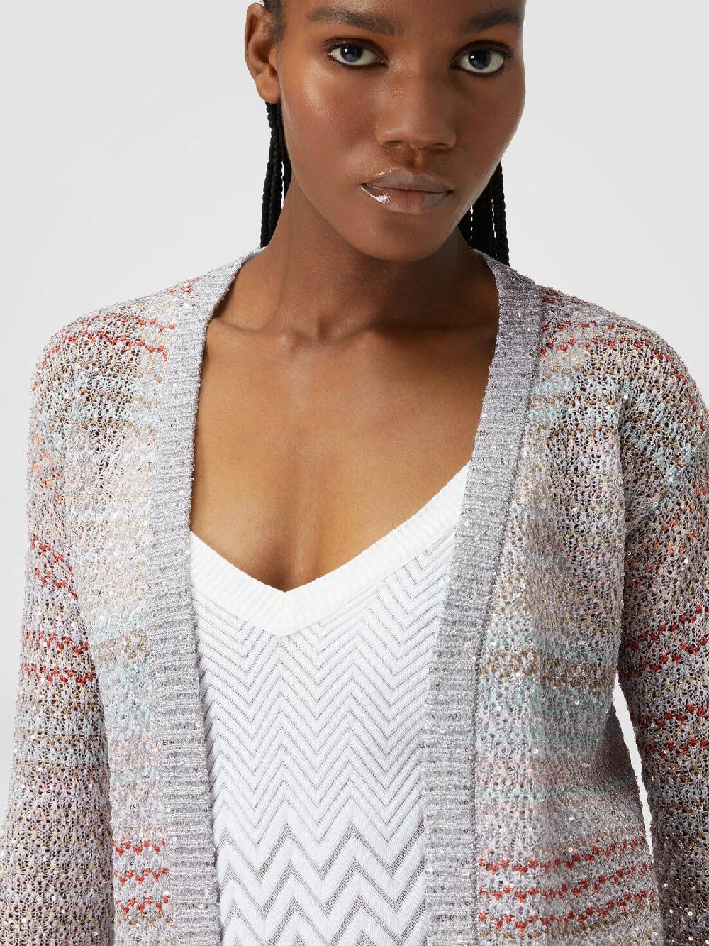 M Missoni Cardigan corto in maglia a rete con paillettes Vendita Calda