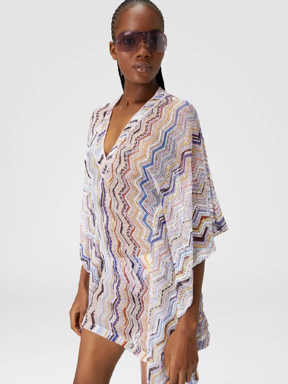 M Missoni Caftano copricostume corto in crochet zig zag con lurex In Saldo