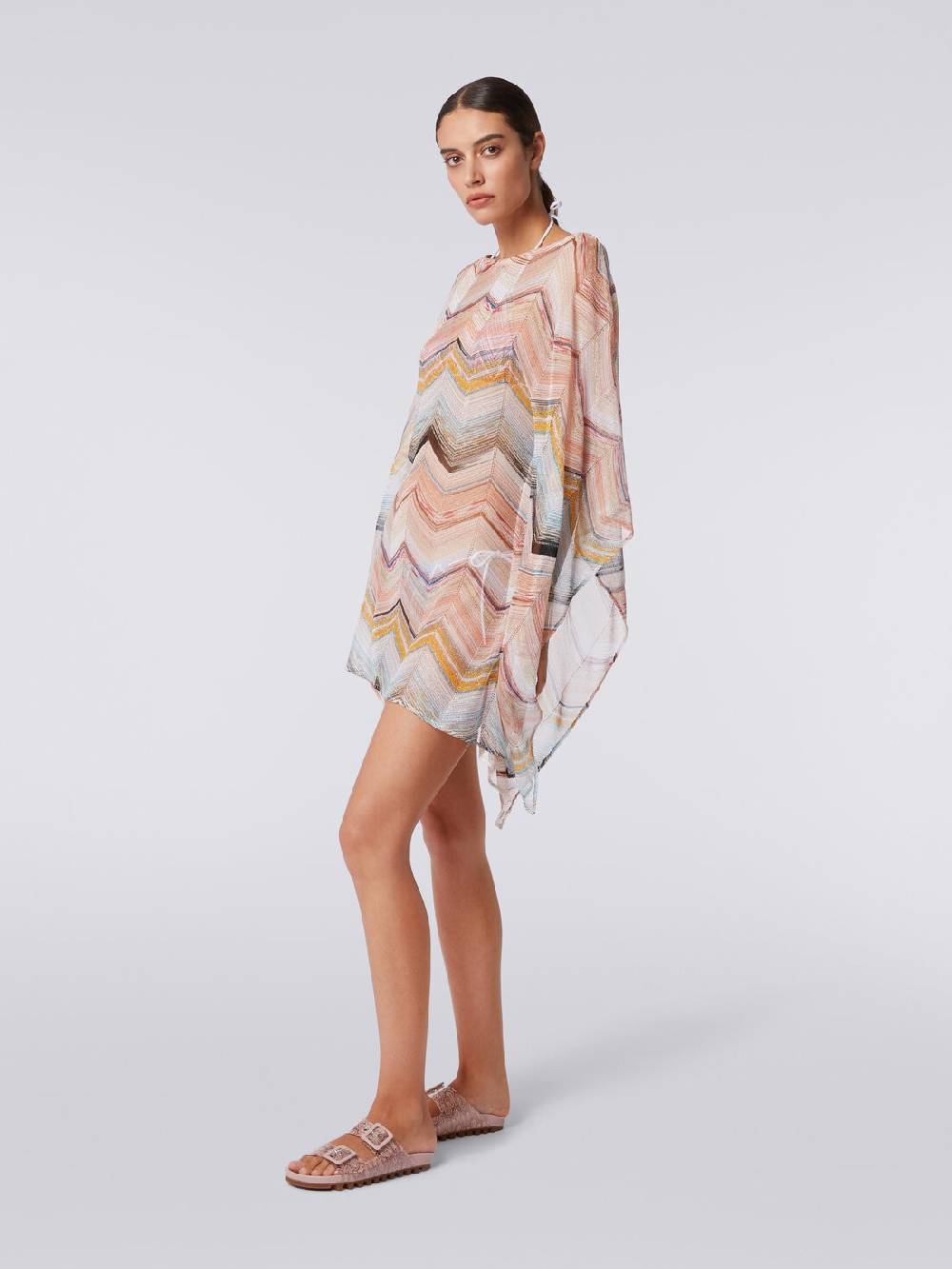 M Missoni Caftano copricostume corto in misto viscosa zig zag con lurex Spedizione gratuita