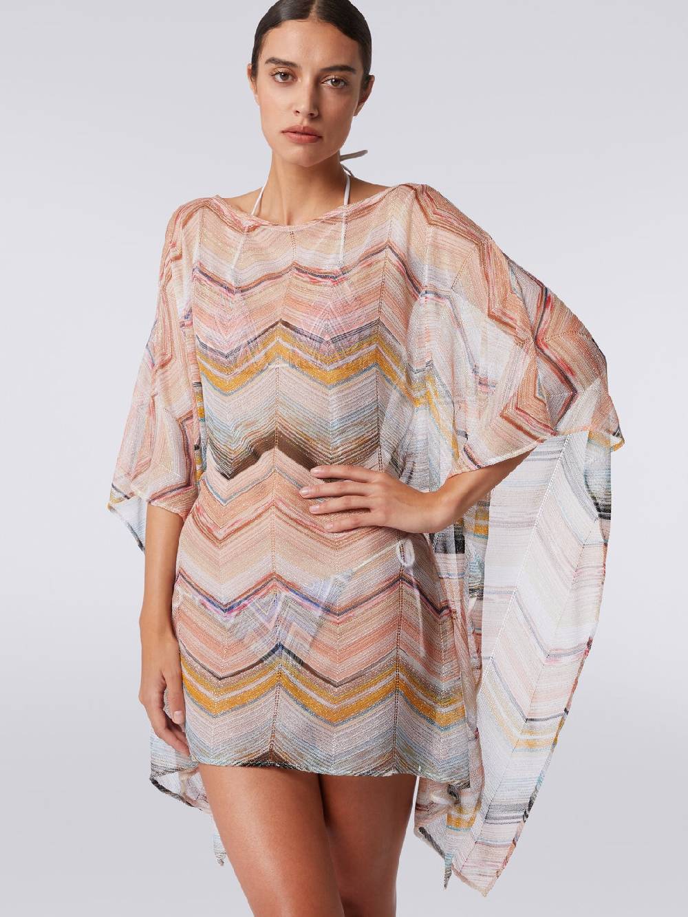 M Missoni Caftano copricostume corto in misto viscosa zig zag con lurex Spedizione gratuita