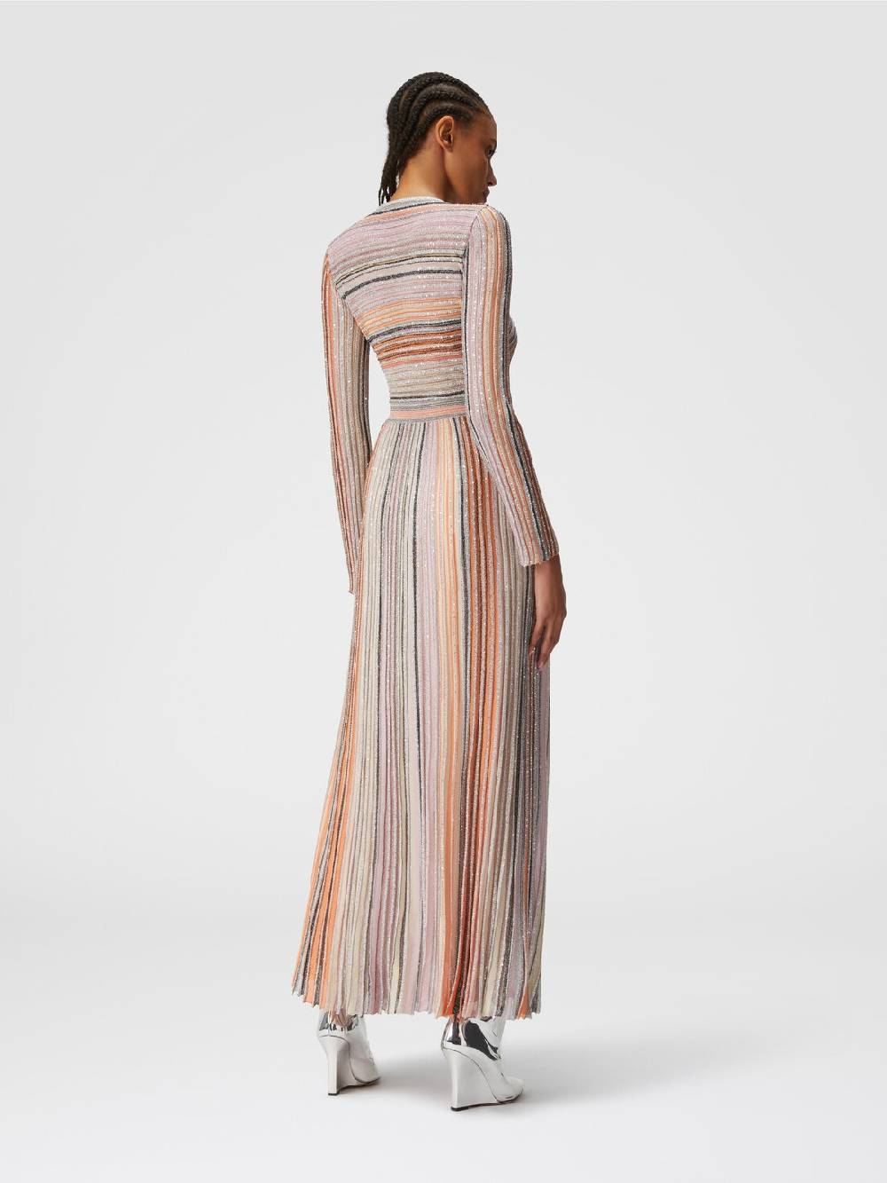 M Missoni Abito lungo in maglia plissée lamé Offerta speciale