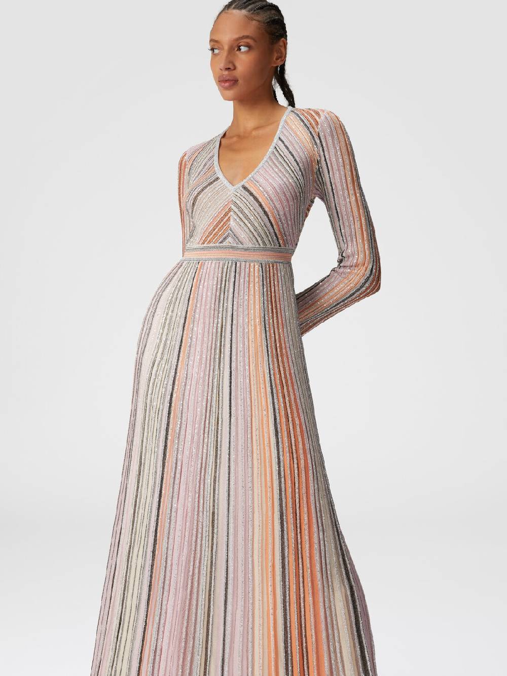 M Missoni Abito lungo in maglia plissée lamé Offerta speciale