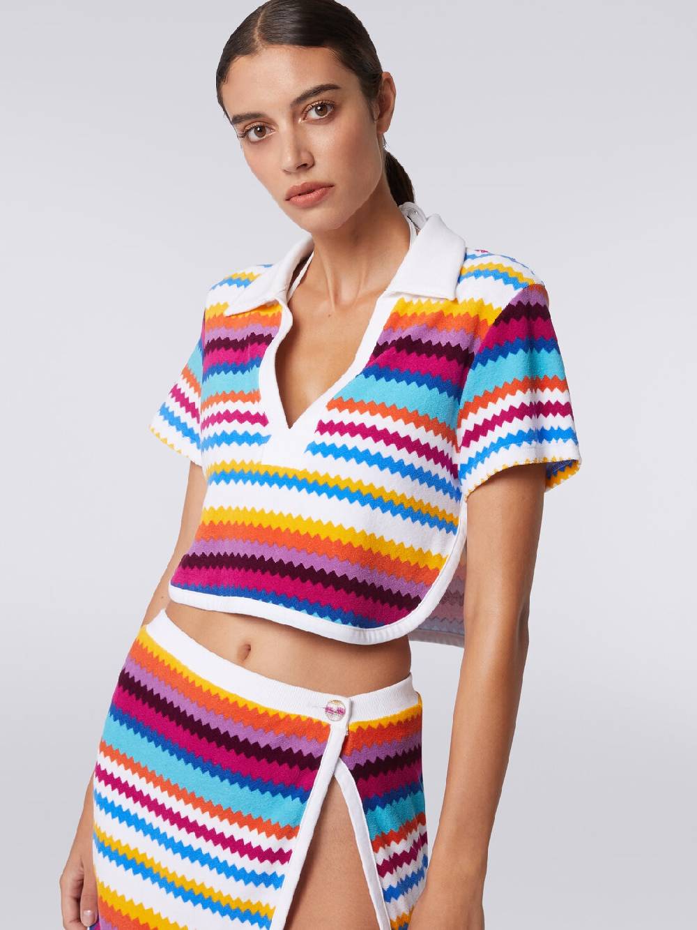 M Missoni Crop top modello polo in spugna zig zag Cyber Monday