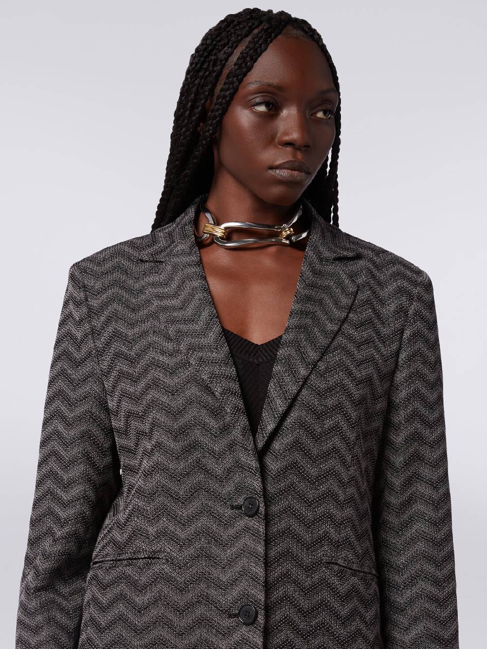 M Missoni Blazer monopetto in cotone chevron Vendita calda
