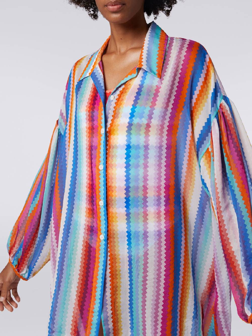 M Missoni Chemisier in cotone e seta stampa zig zag Online Outlet