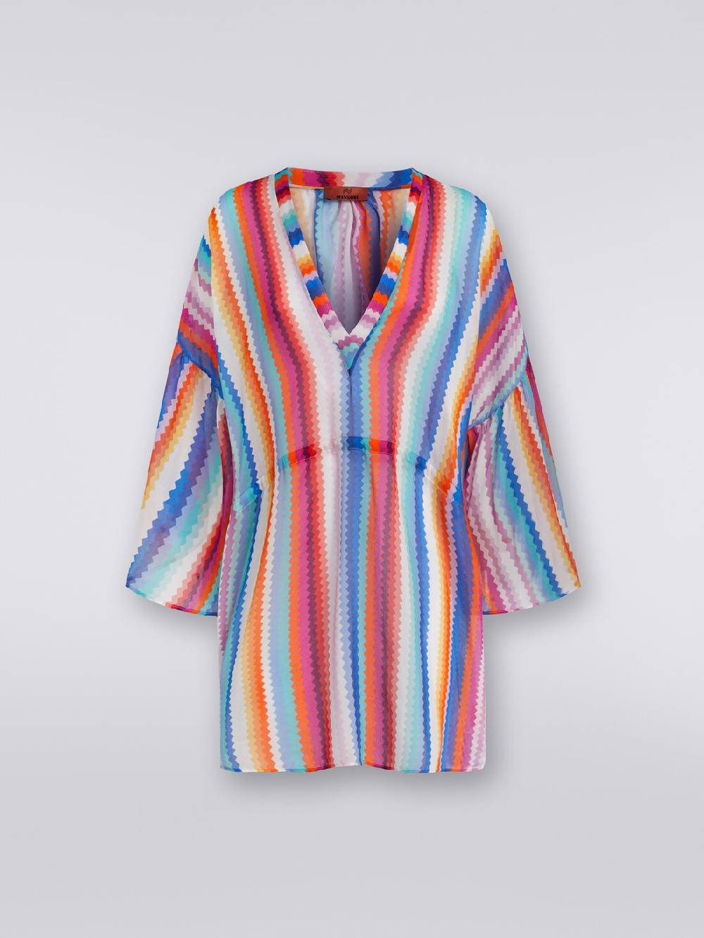 M Missoni Caftano copricostume corto in cotone e seta zig zag Offerte esclusive