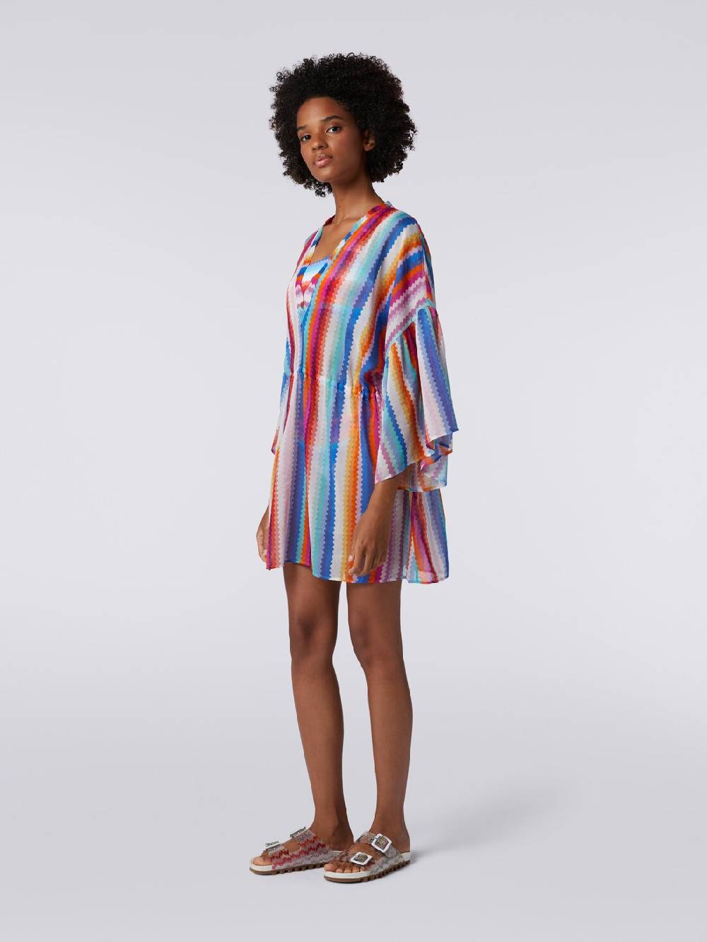 M Missoni Caftano copricostume corto in cotone e seta zig zag Offerte esclusive