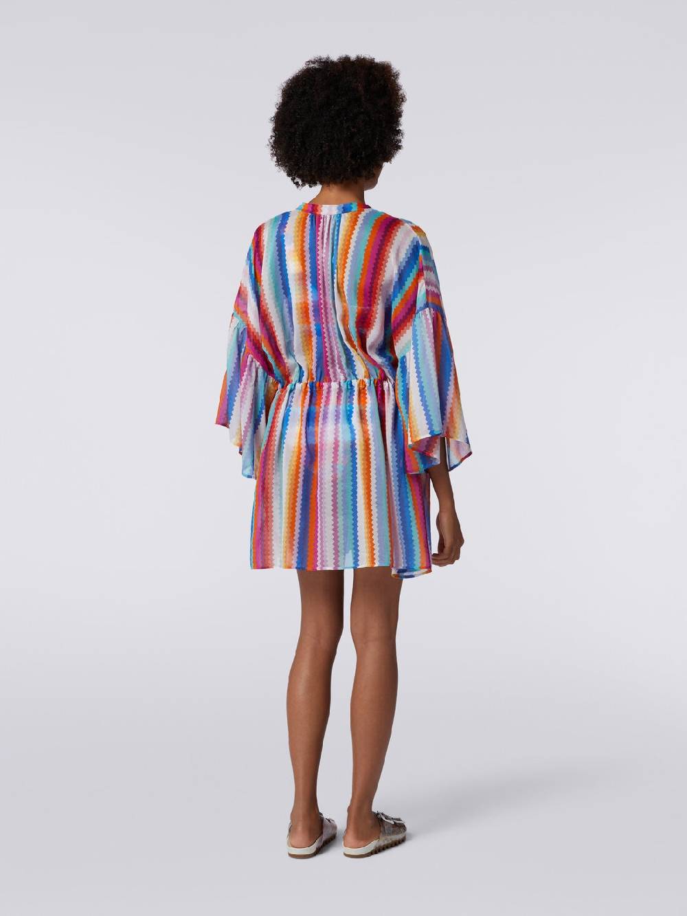 M Missoni Caftano copricostume corto in cotone e seta zig zag Offerte esclusive