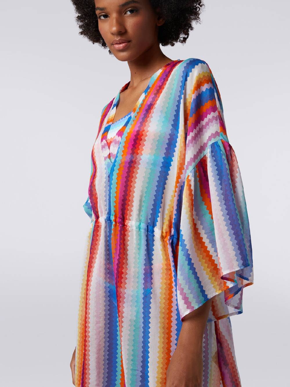 M Missoni Caftano copricostume corto in cotone e seta zig zag Offerte esclusive
