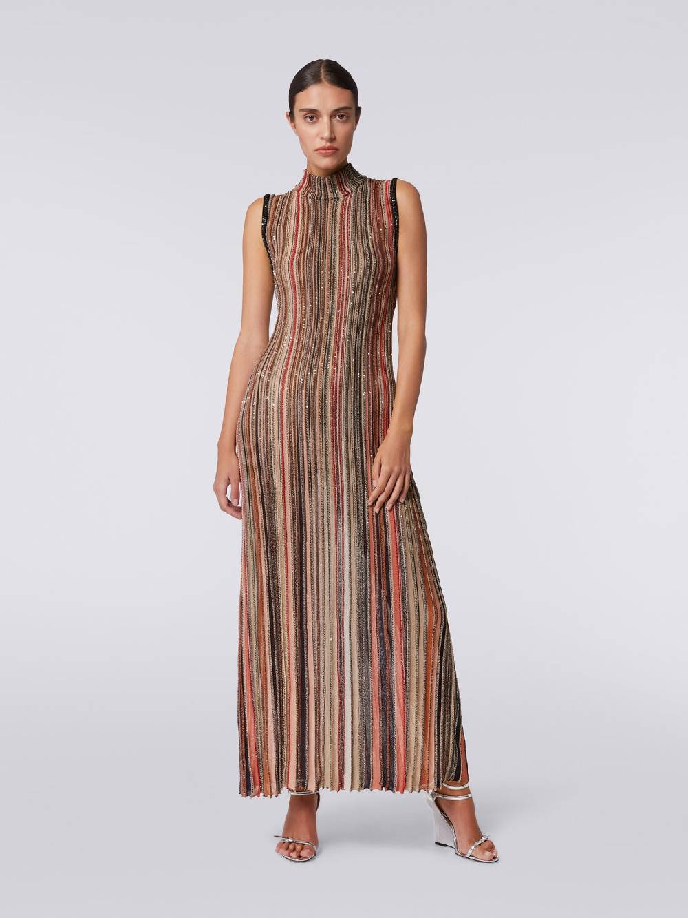 M Missoni Abito lungo in maglia a righe verticali con paillettes Sconti VIP