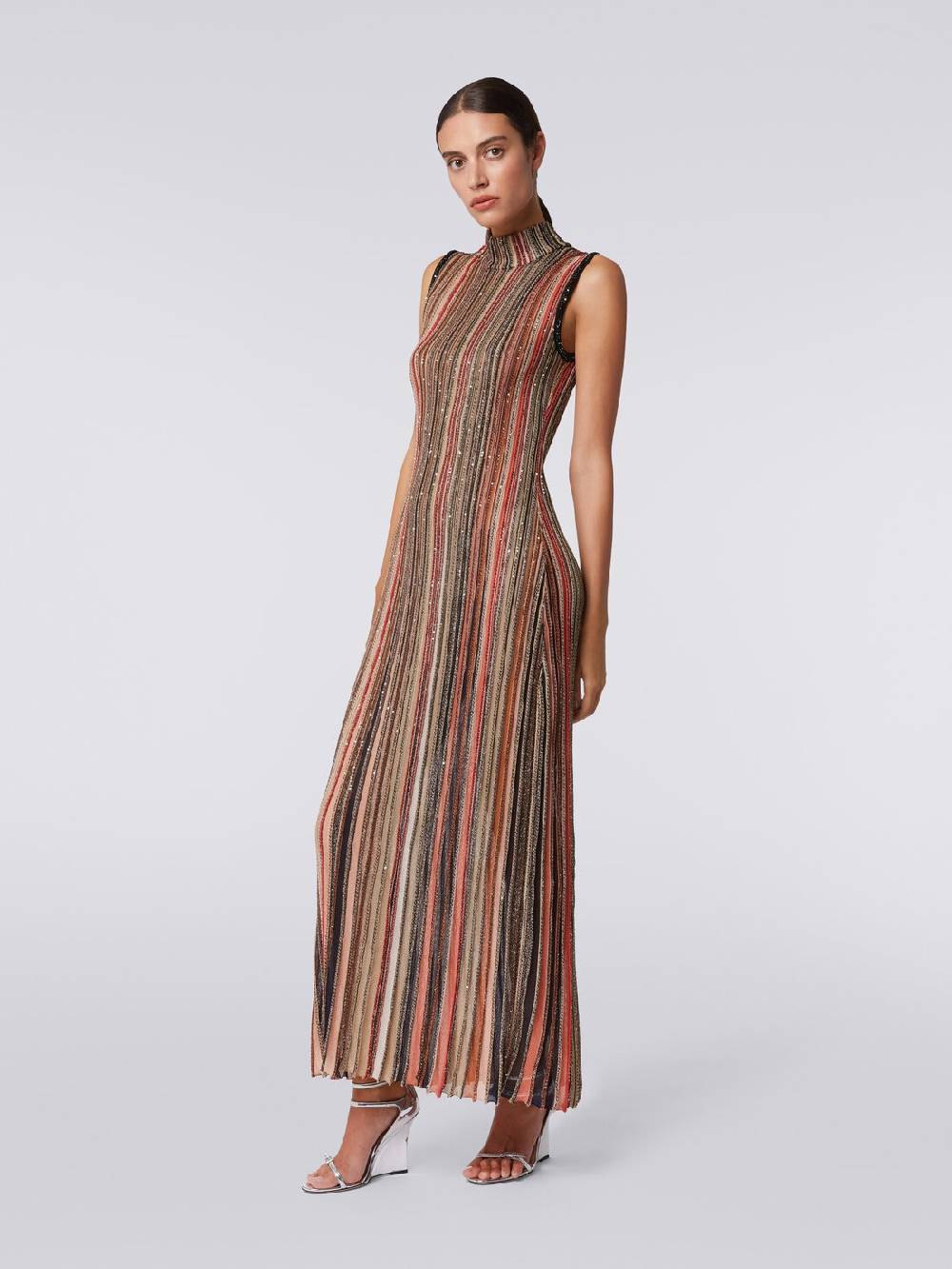 M Missoni Abito lungo in maglia a righe verticali con paillettes Sconti VIP