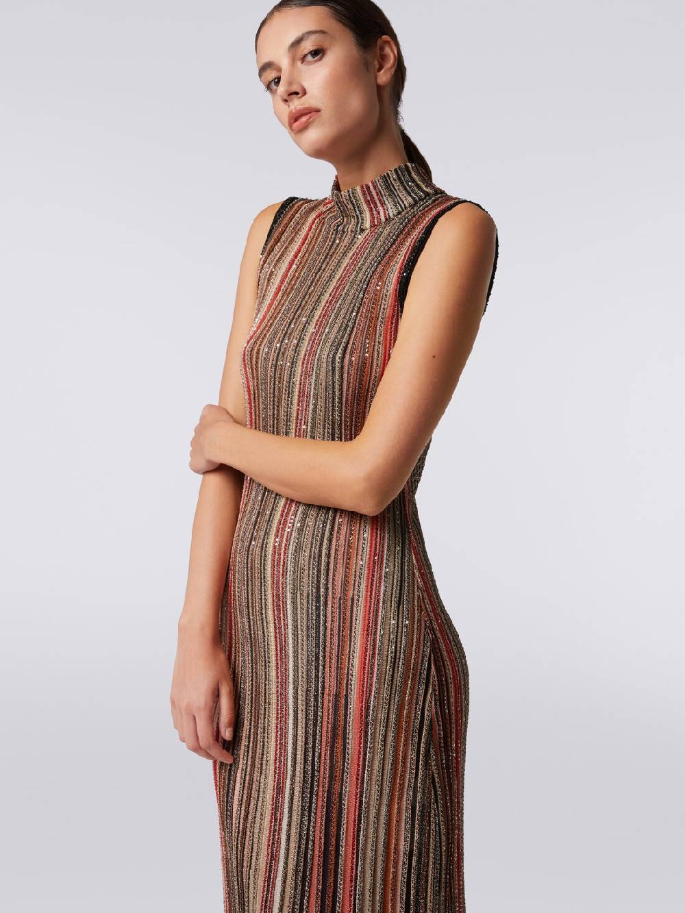 M Missoni Abito lungo in maglia a righe verticali con paillettes Sconti VIP