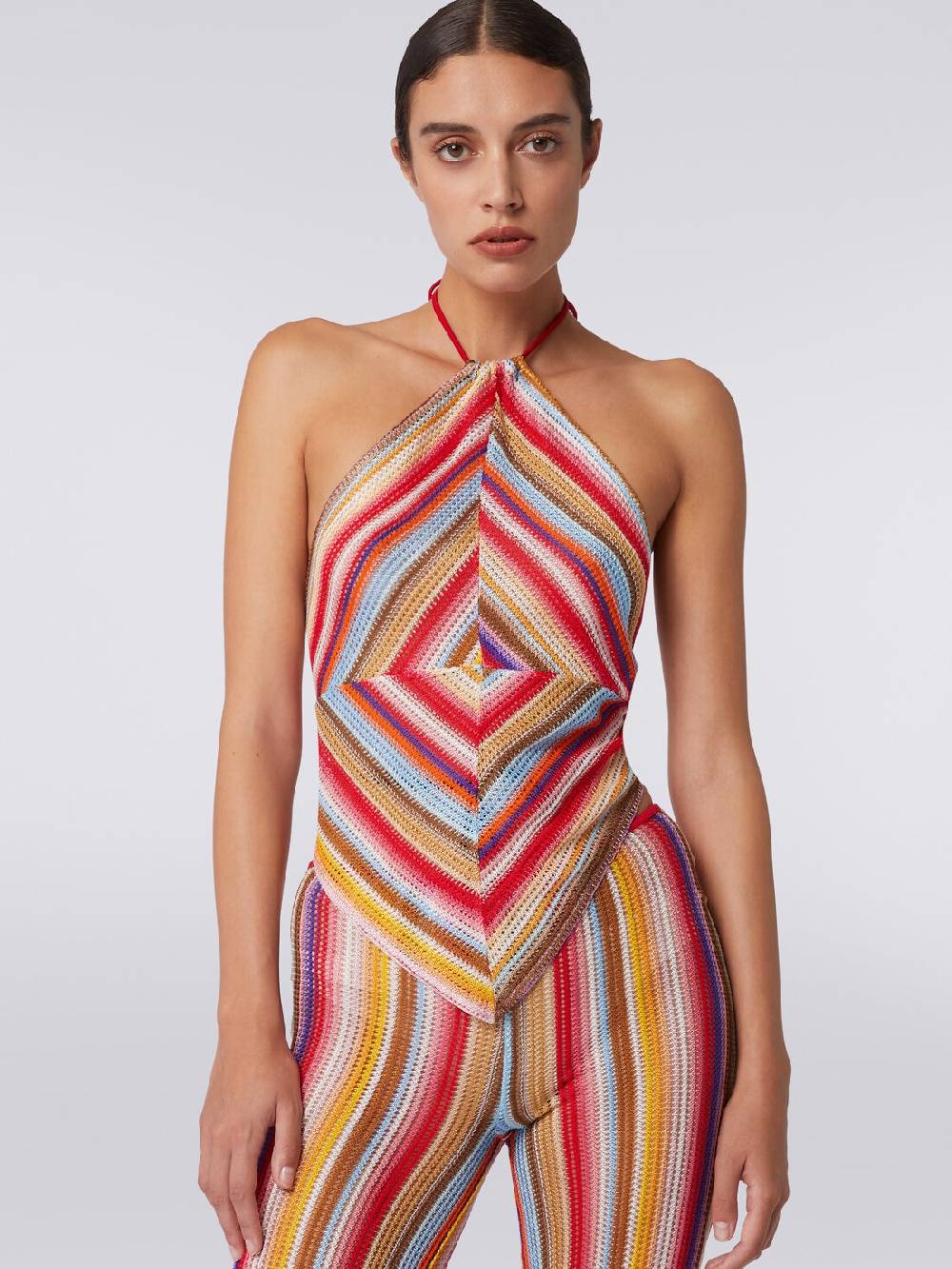 M Missoni Top con scollatura all'americana in crochet rigato Fino al 55% di sconto