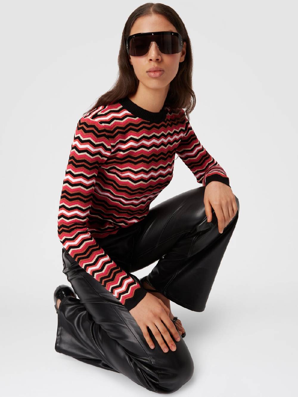 M Missoni Pullover girocollo in cotone e viscosa zig zag Black Friday Prezzi