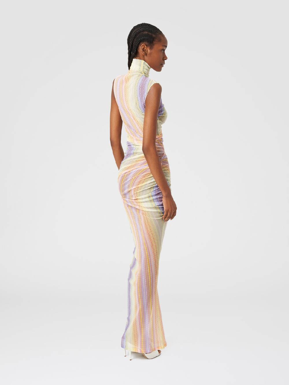 M Missoni Abito lungo a collo alto in tulle con arricciature laterali Qualità