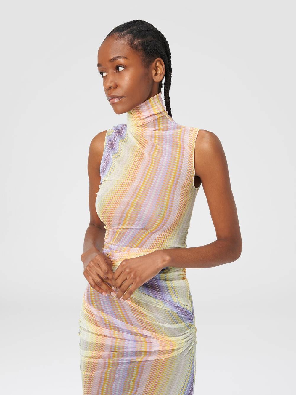 M Missoni Abito lungo a collo alto in tulle con arricciature laterali Qualità