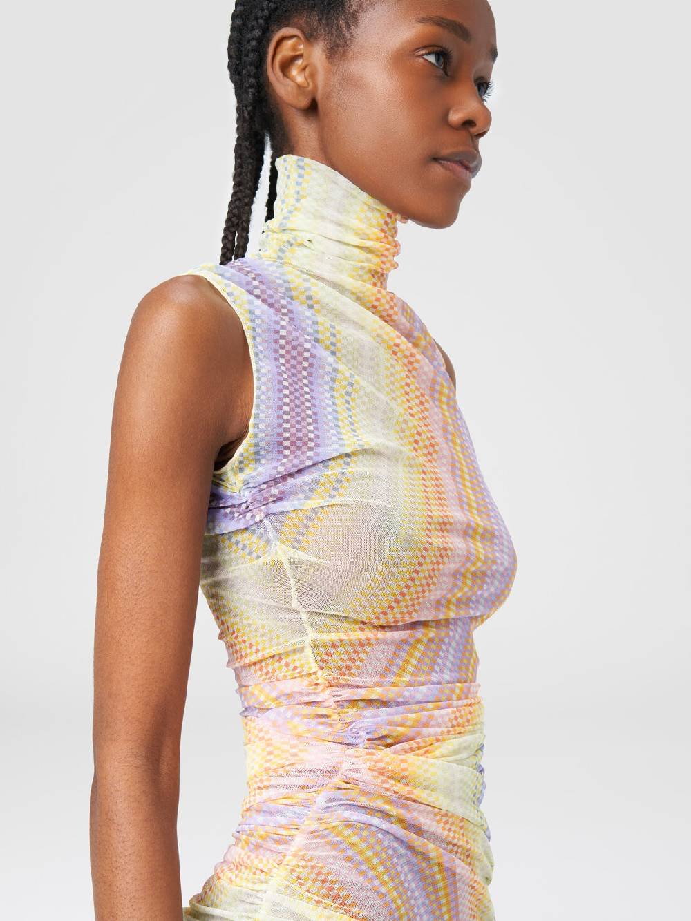M Missoni Abito lungo a collo alto in tulle con arricciature laterali Qualità