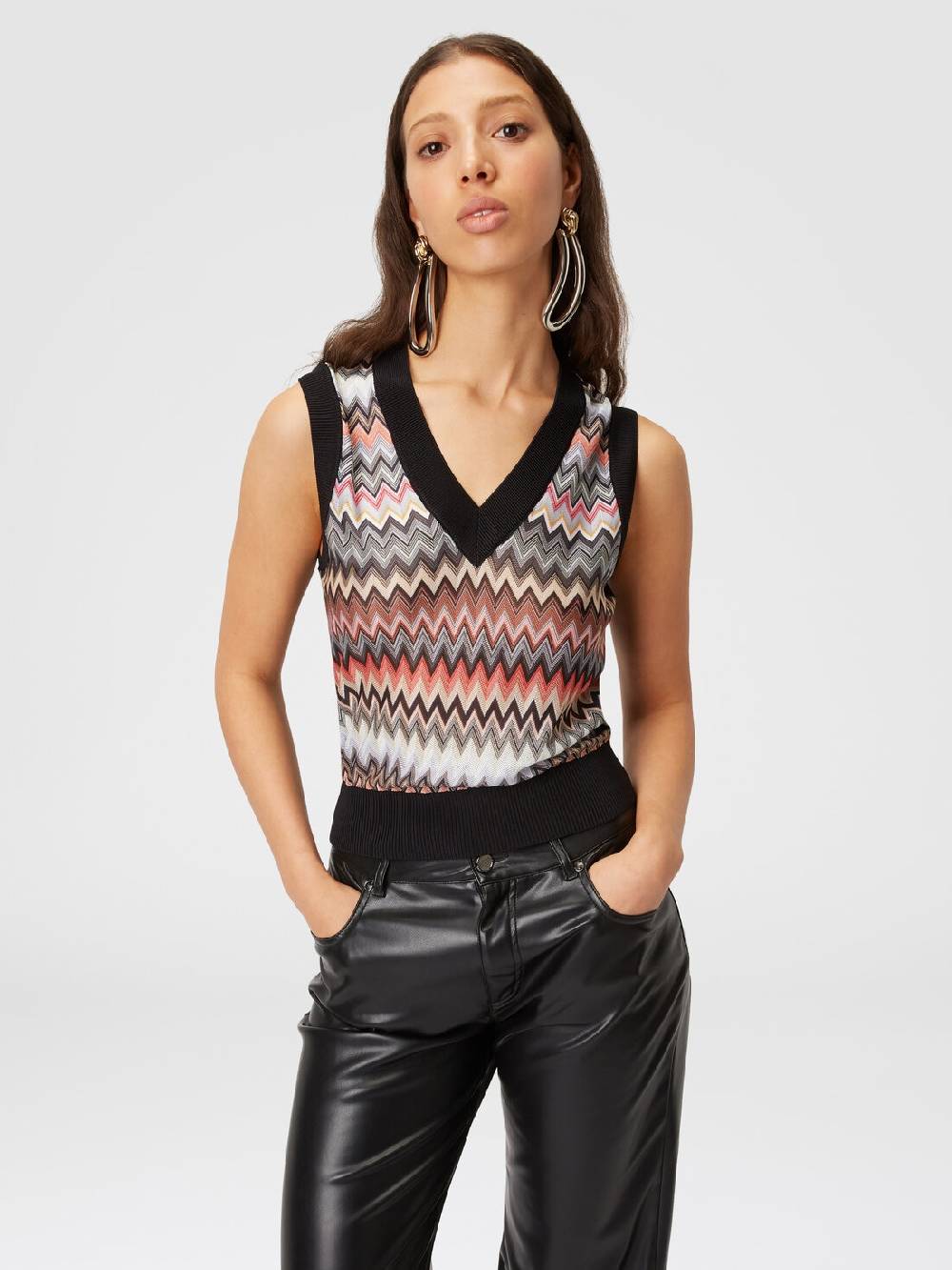 M Missoni Gilet in maglia di viscosa zig zag con profili a contrasto Acquista Ora