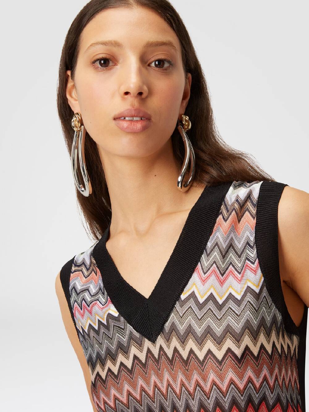 M Missoni Gilet in maglia di viscosa zig zag con profili a contrasto Acquista Ora