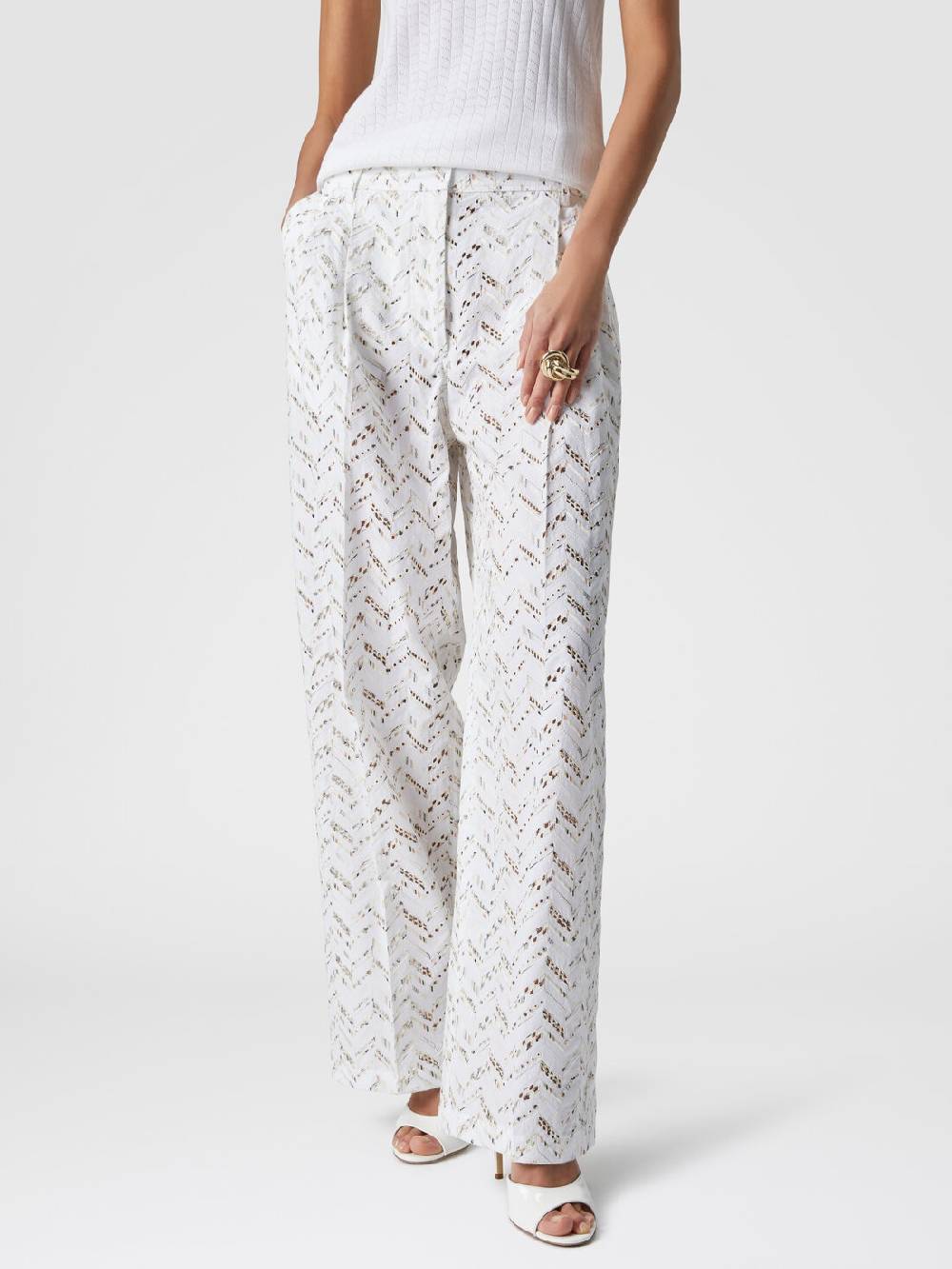 M Missoni Pantaloni in popeline di cotone con pizzo sangallo Sottocosto
