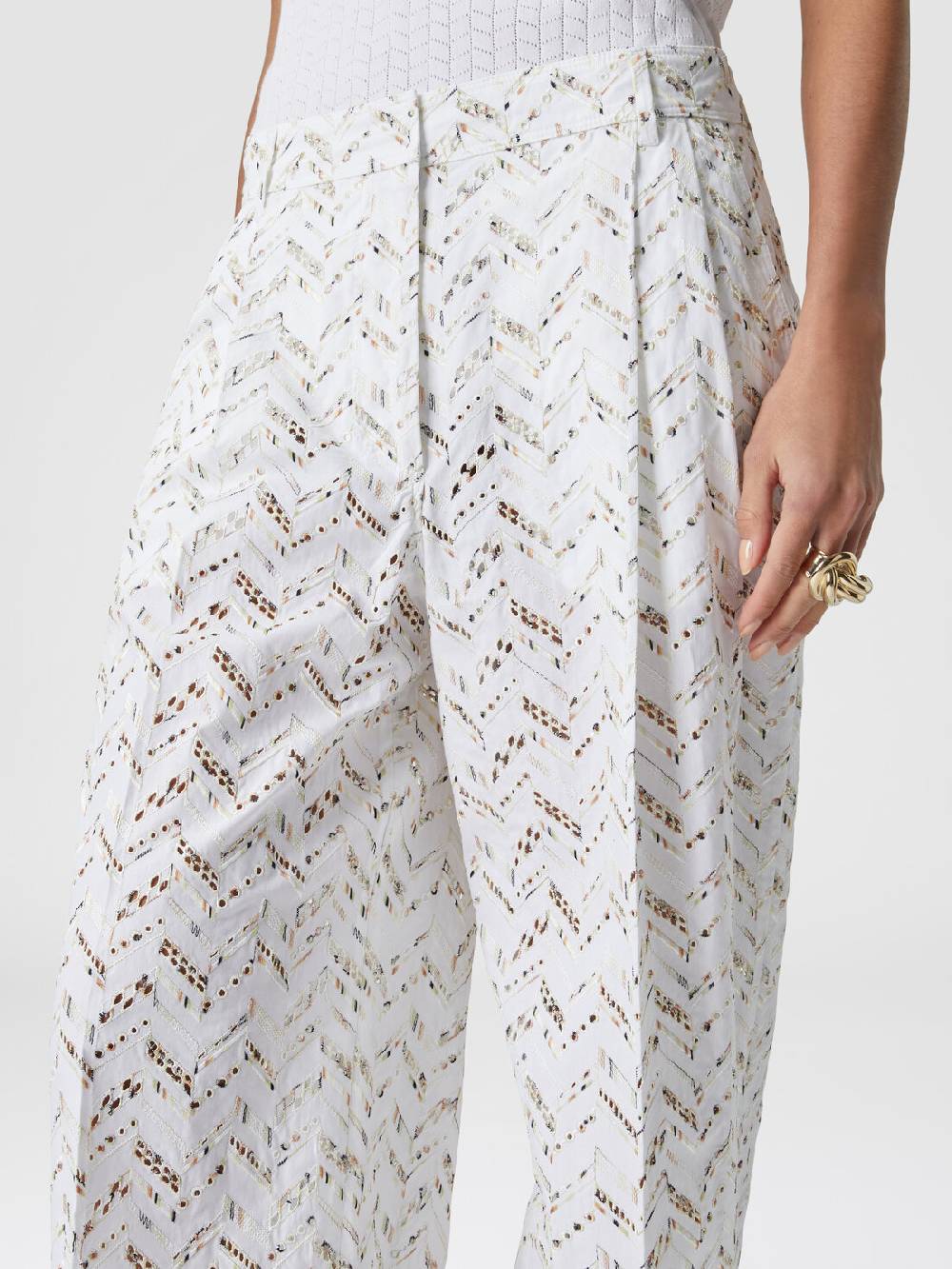M Missoni Pantaloni in popeline di cotone con pizzo sangallo Sottocosto