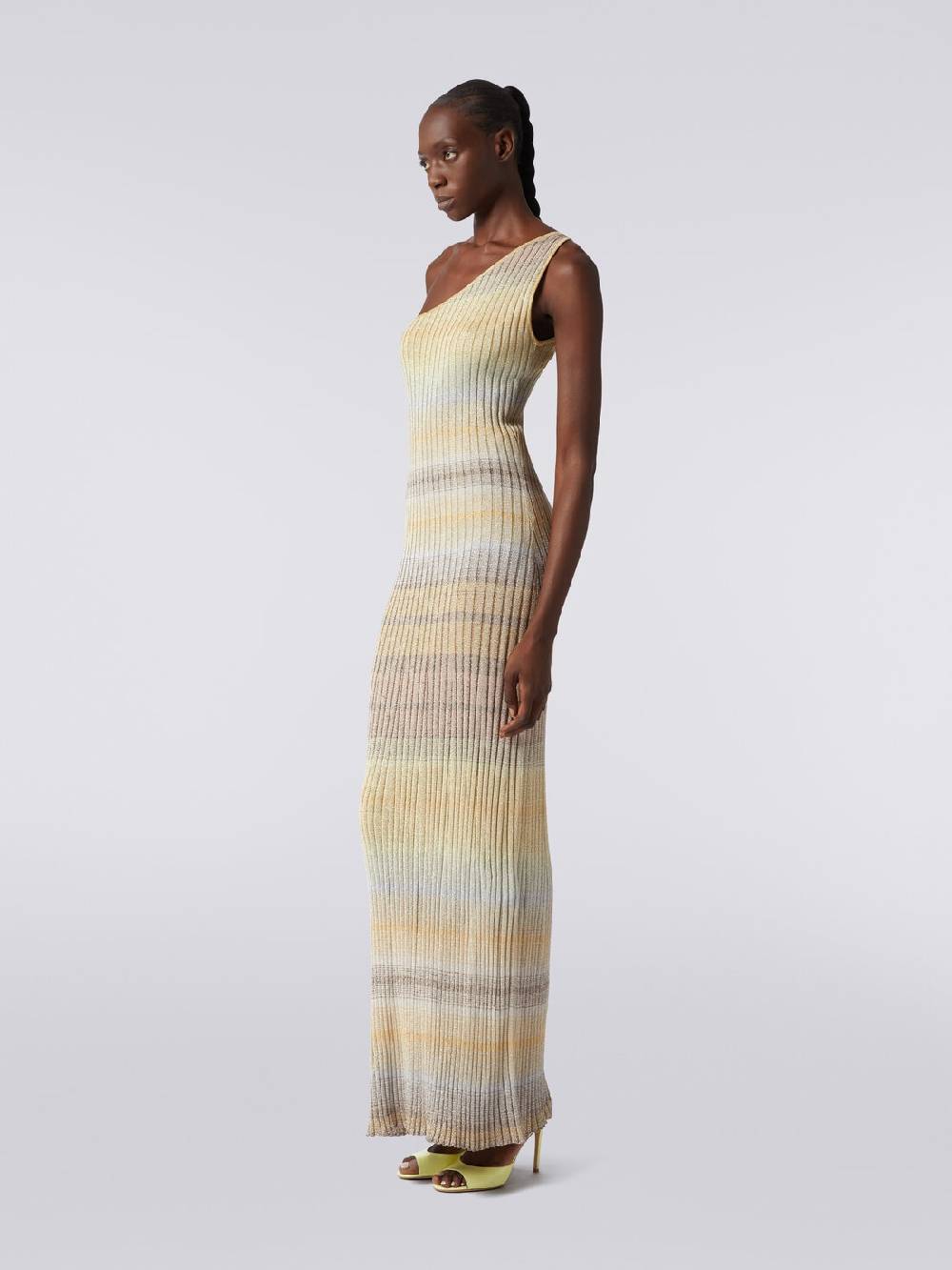 M Missoni Abito lungo monospalla a costine con lurex Presa