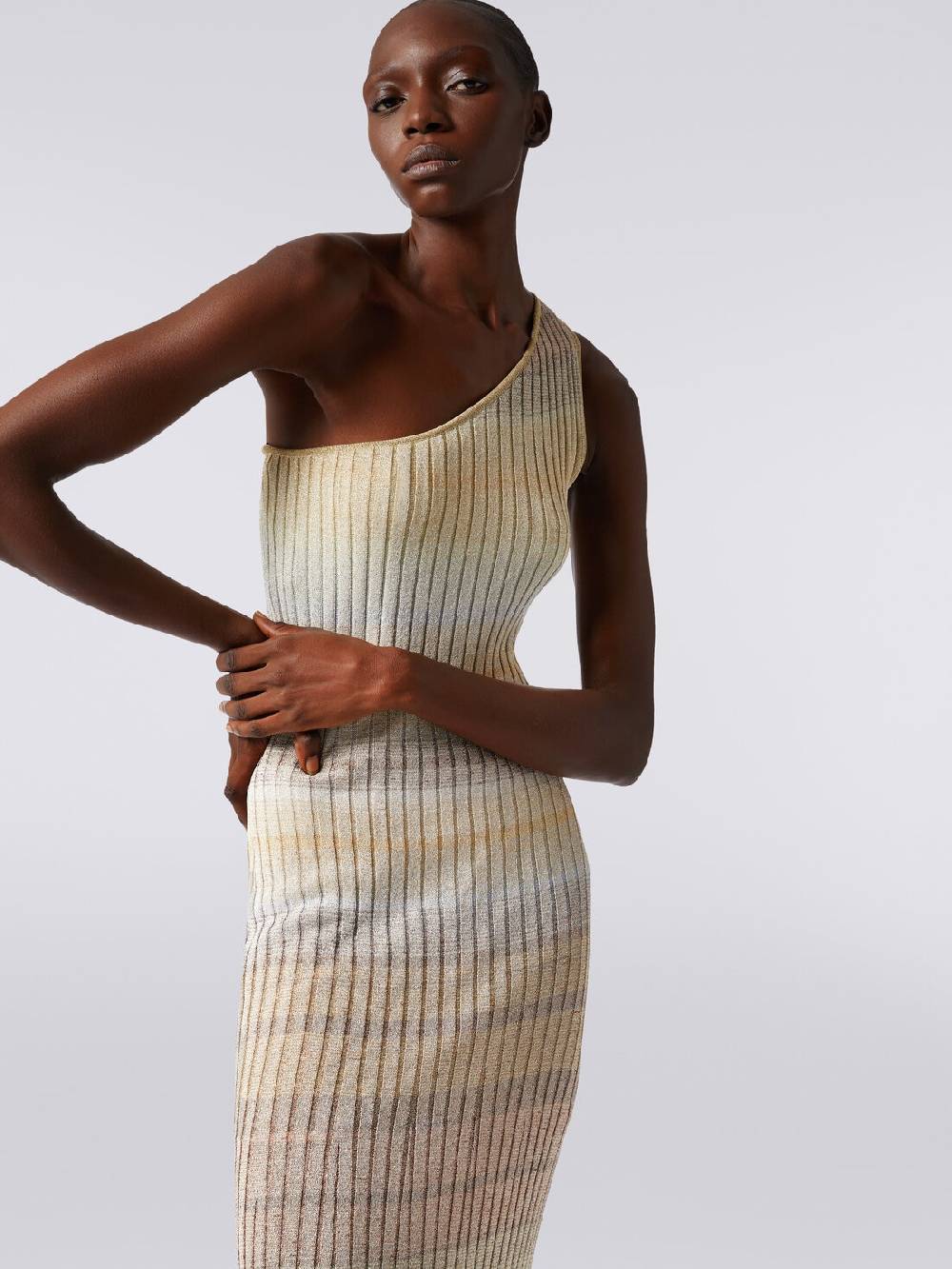 M Missoni Abito lungo monospalla a costine con lurex Presa