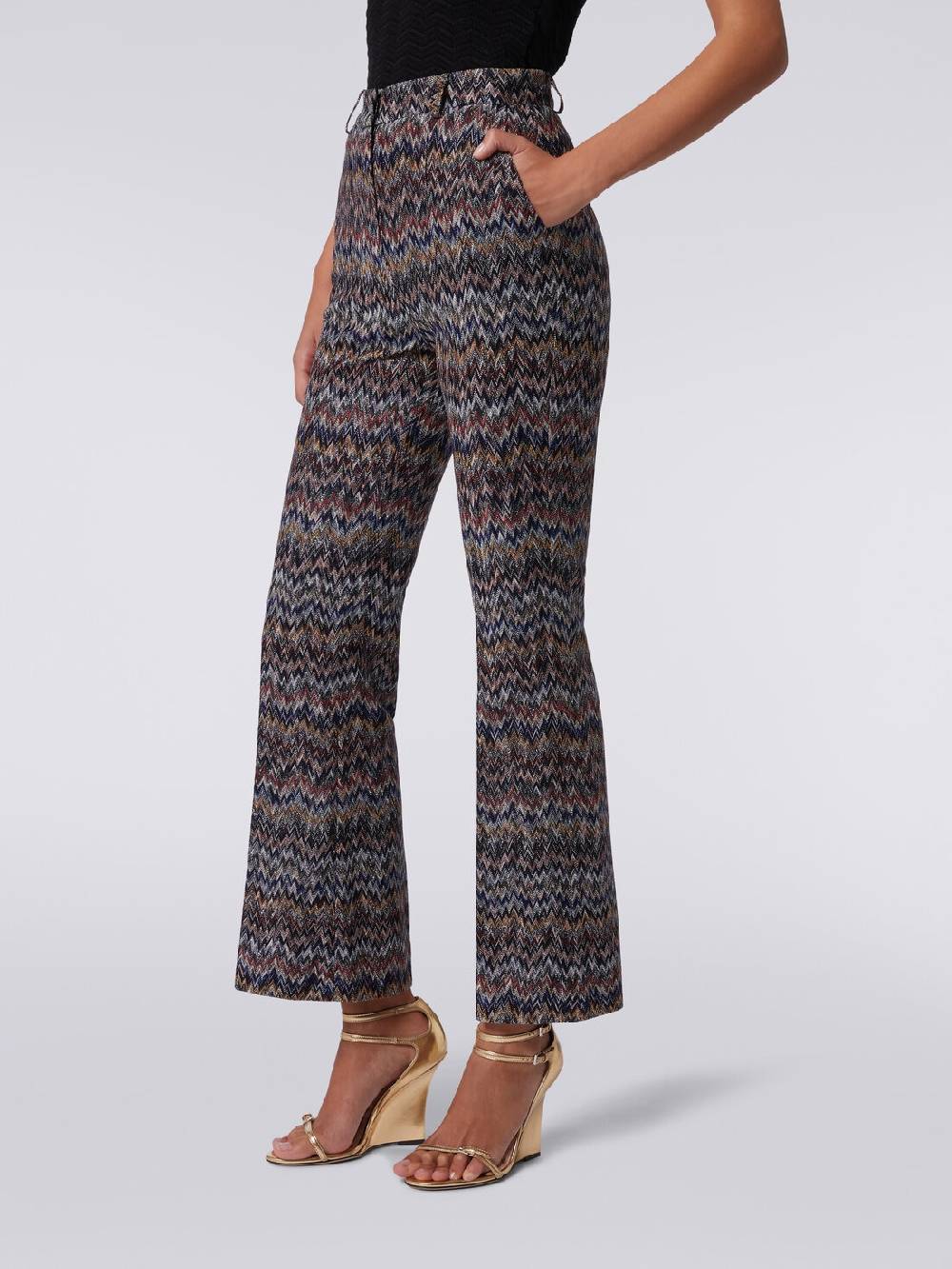 M Missoni Pantaloni cropped in misto viscosa lamé zig zag In Vendita