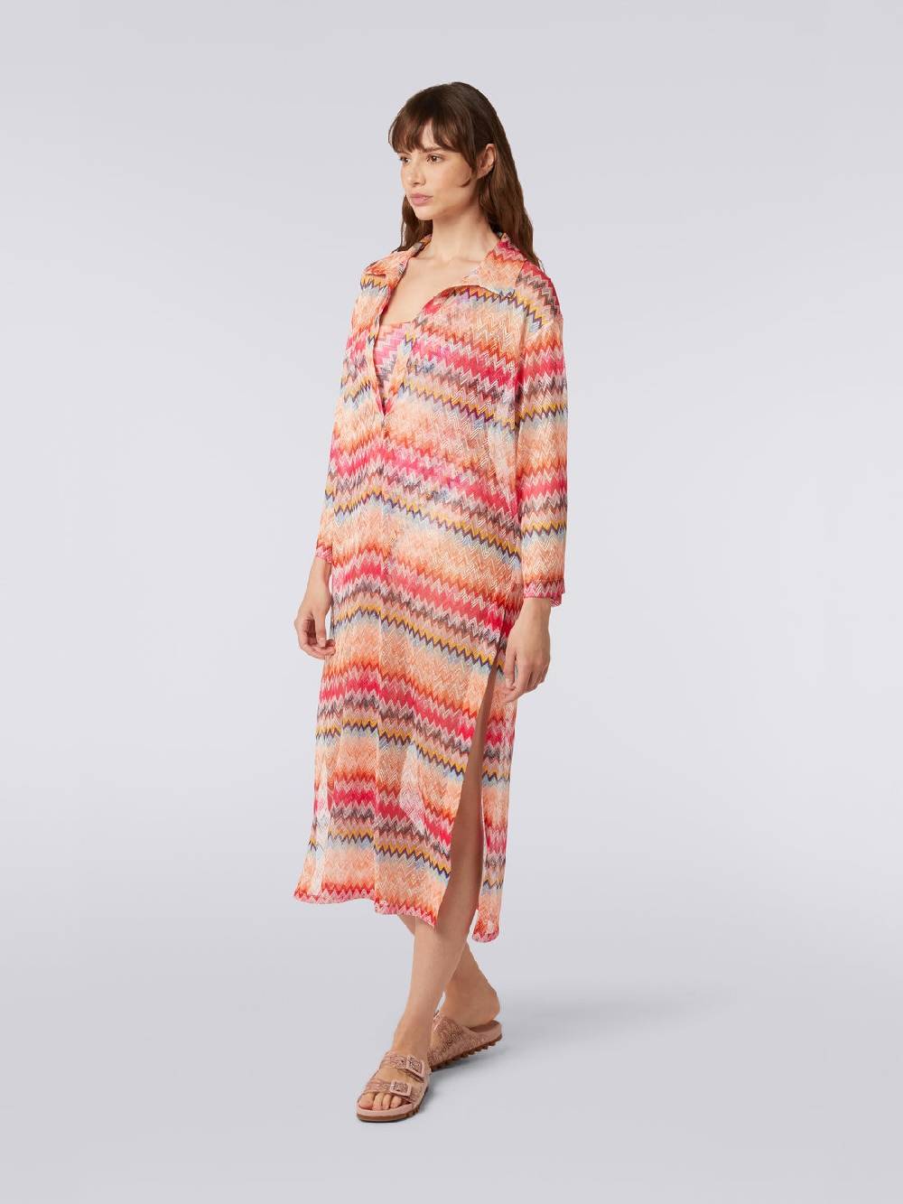 M Missoni Copricostume lungo con maniche lunghe in tulle di viscosa chevron Moda