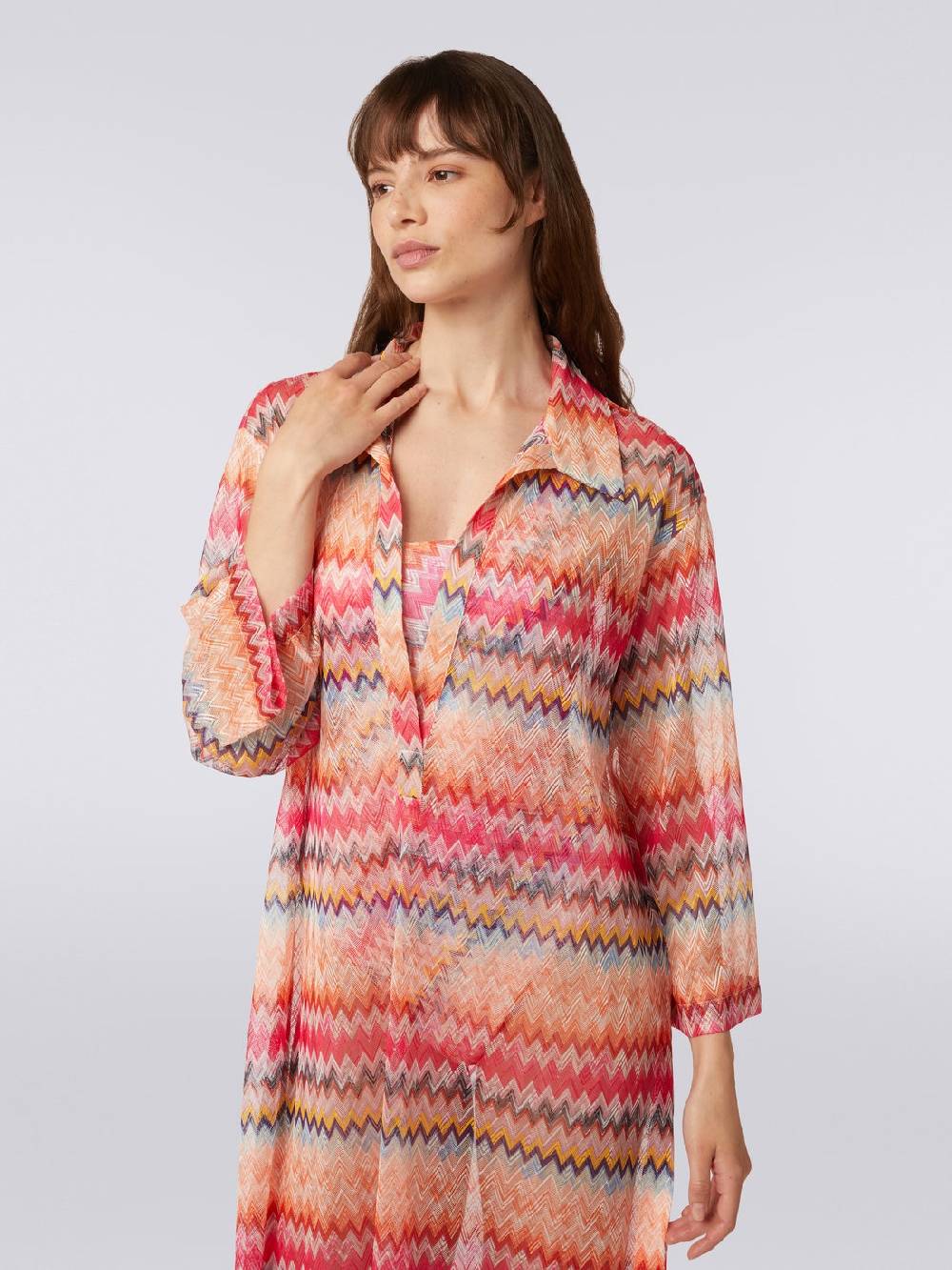 M Missoni Copricostume lungo con maniche lunghe in tulle di viscosa chevron Moda