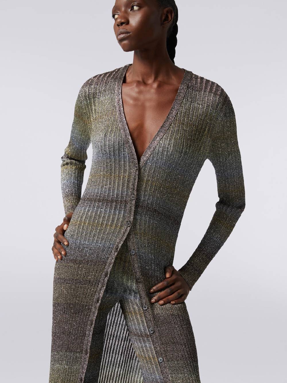 M Missoni Cardigan lungo in viscosa a costine con lurex Negozio online di fabbrica