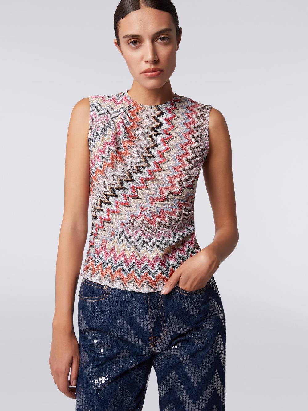 M Missoni Canottiera girocollo zig zag con arricciature Offerta speciale