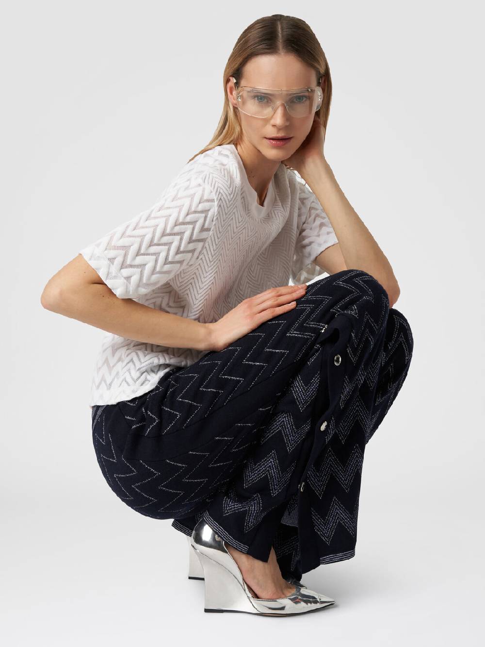 M Missoni Joggers in lana e viscosa zig zag con lurex Vendite stagionali