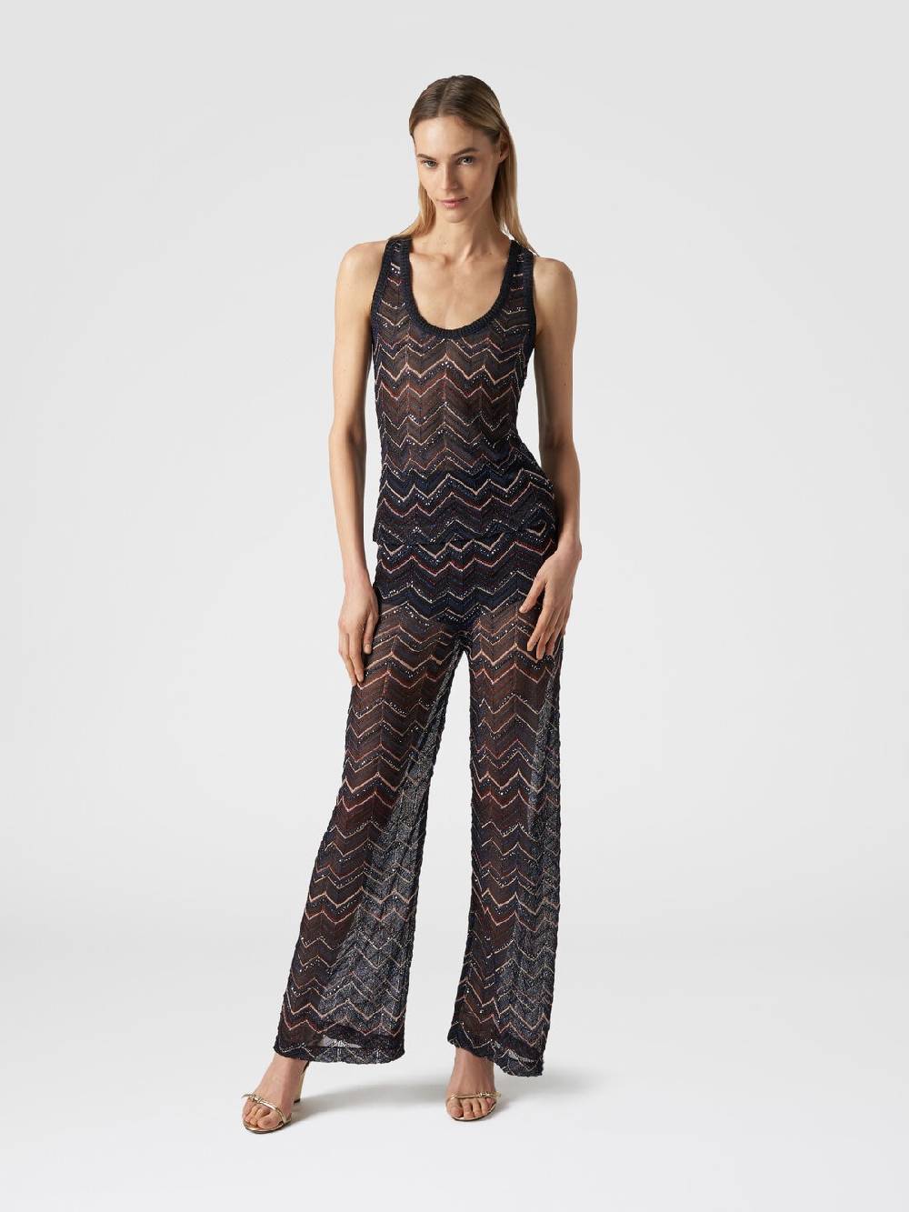 M Missoni Pantaloni in maglia zig zag con lurex e paillettes Lightning offer
