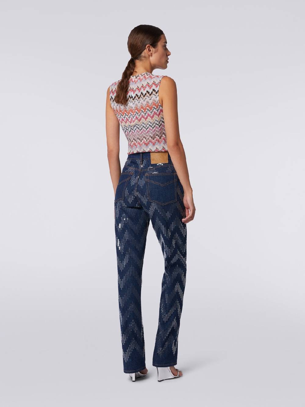 M Missoni Cinque tasche in denim con paillettes zig zag Offerte stagionali