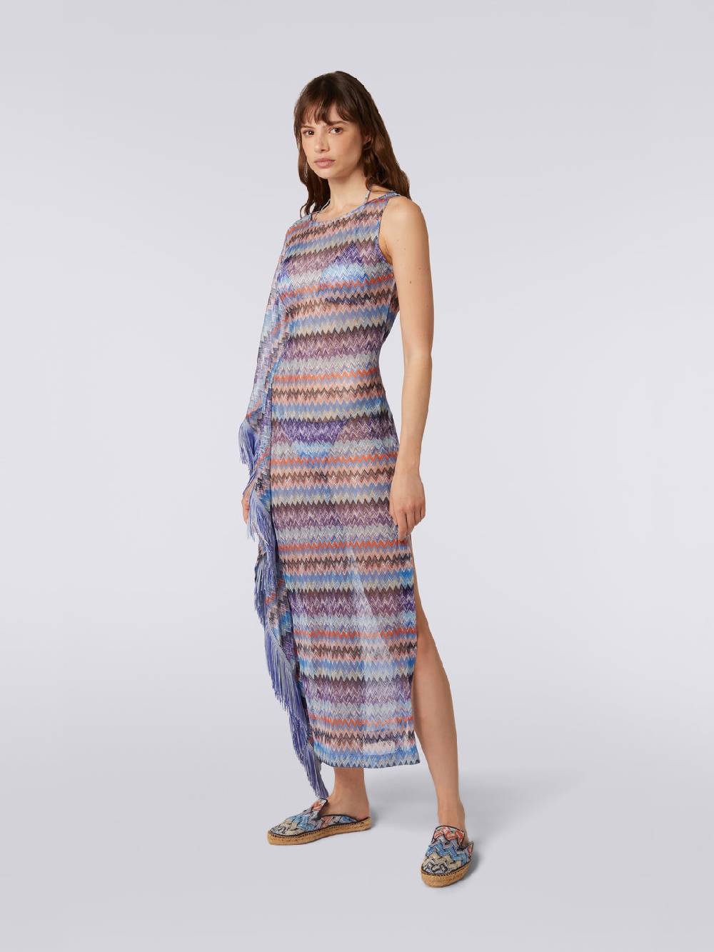 M Missoni Copricostume lungo in tulle di viscosa chevron con frange Enormi risparmi