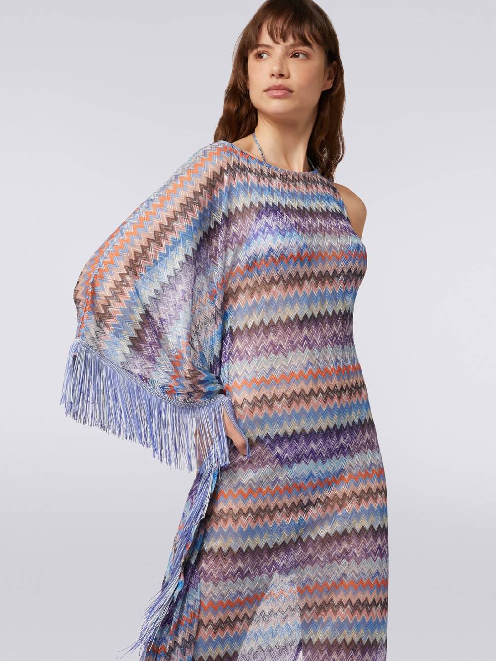 M Missoni Copricostume lungo in tulle di viscosa chevron con frange Enormi risparmi