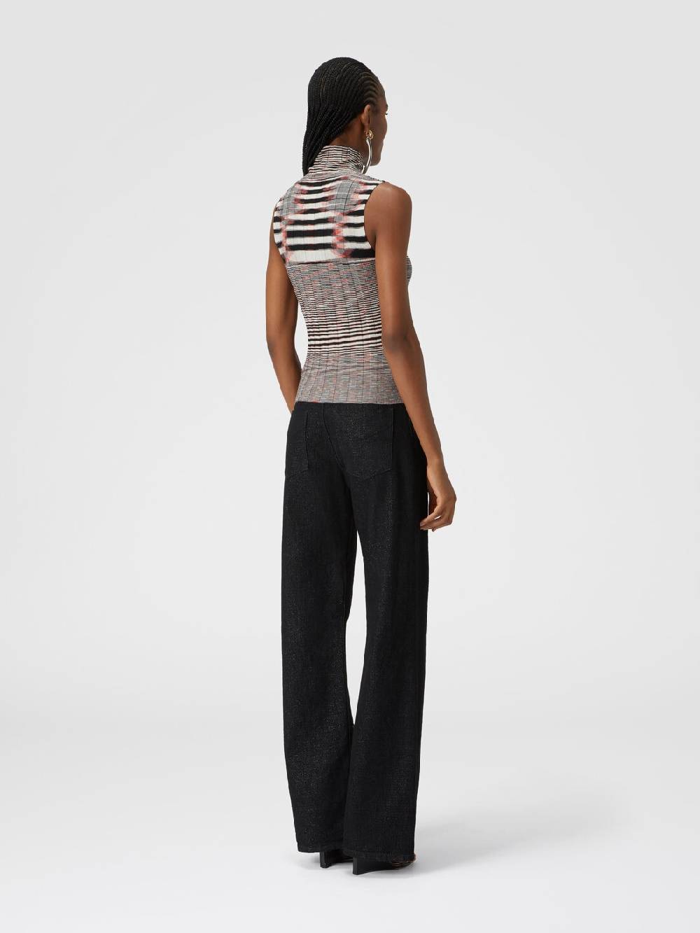 M Missoni Canottiera con collo alto in cashmere e seta a costine Promozione