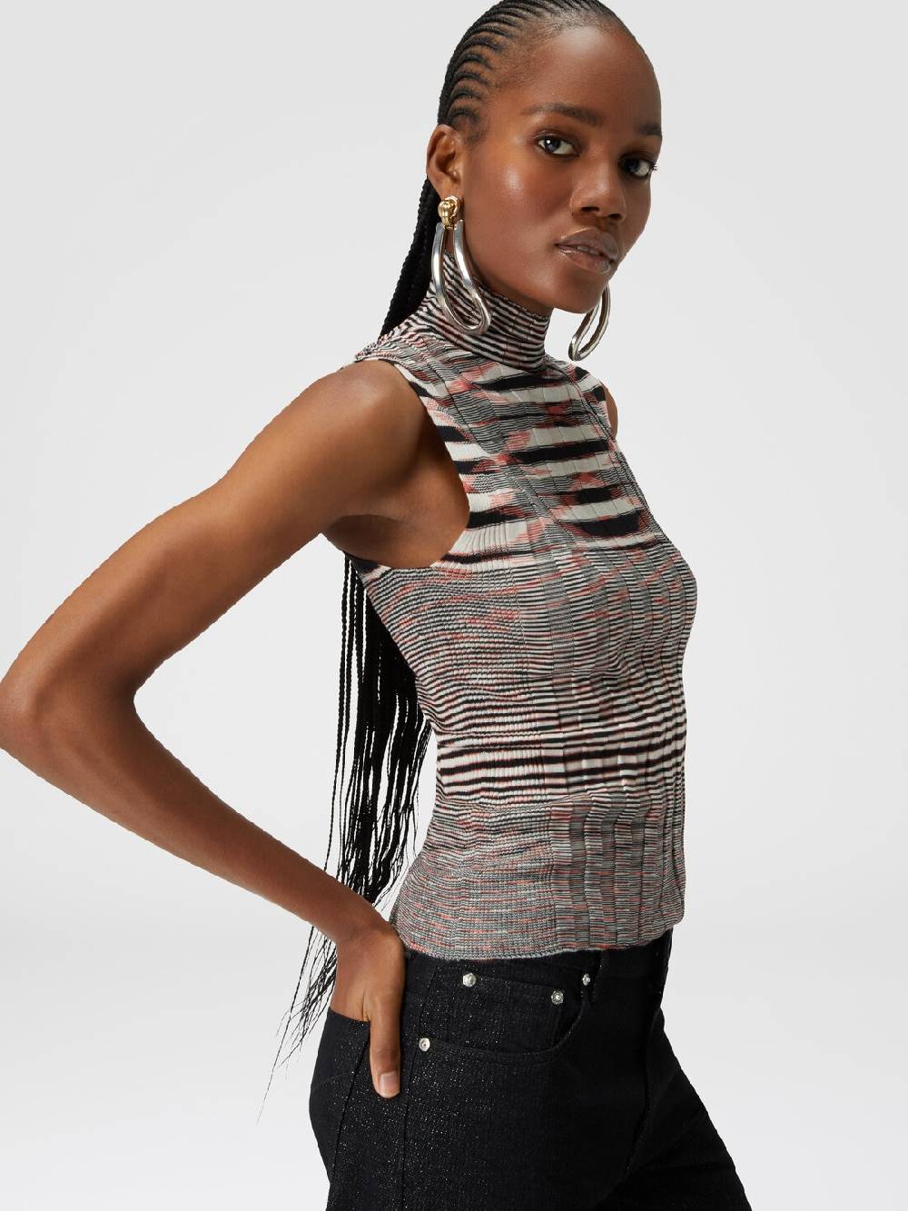 M Missoni Canottiera con collo alto in cashmere e seta a costine Promozione