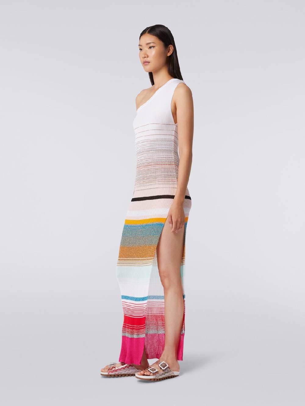M Missoni Abito monospalla in maglia a costine rigata con lurex Promozione Limitata