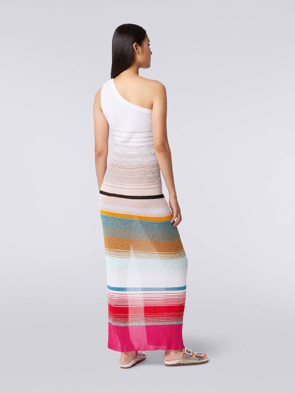 M Missoni Abito monospalla in maglia a costine rigata con lurex Promozione Limitata