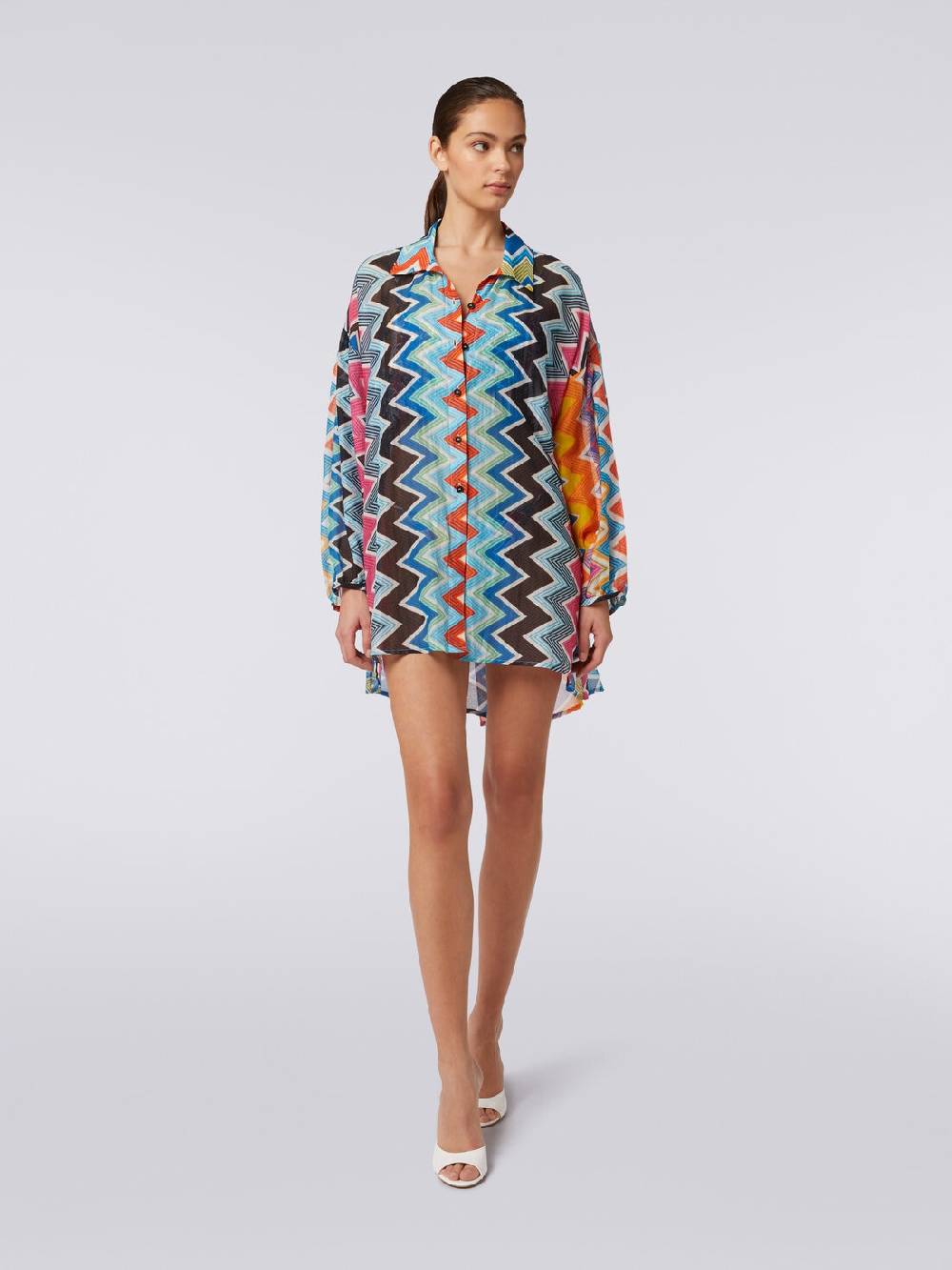 M Missoni Blusa oversize in seta e cotone stampa zig zag Sconto