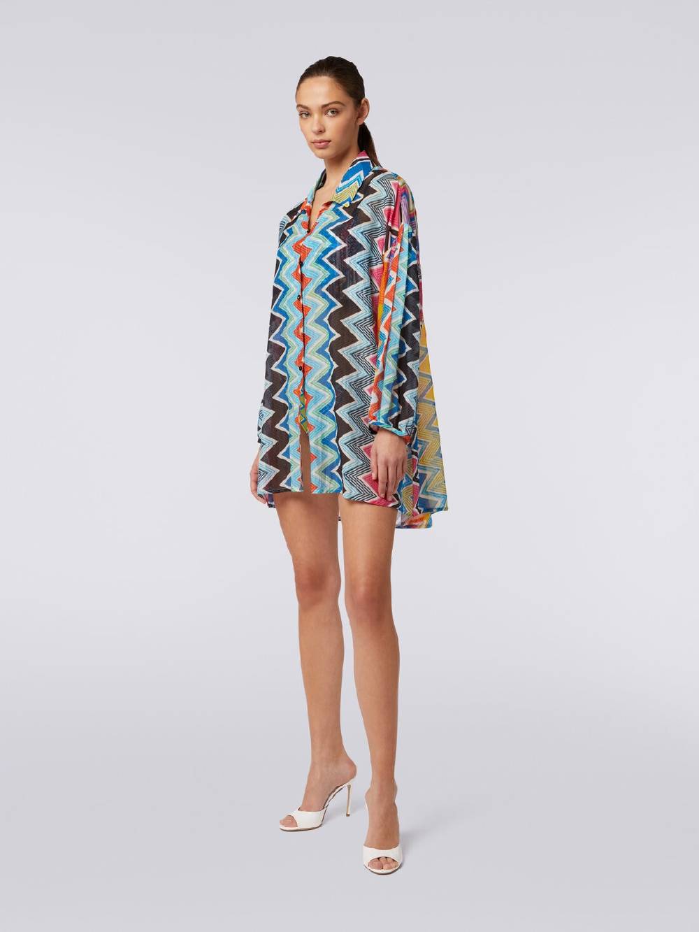 M Missoni Blusa oversize in seta e cotone stampa zig zag Sconto