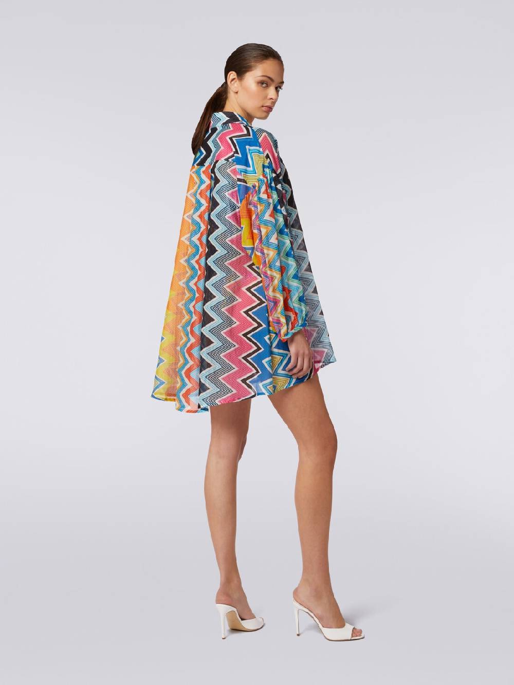 M Missoni Blusa oversize in seta e cotone stampa zig zag Sconto