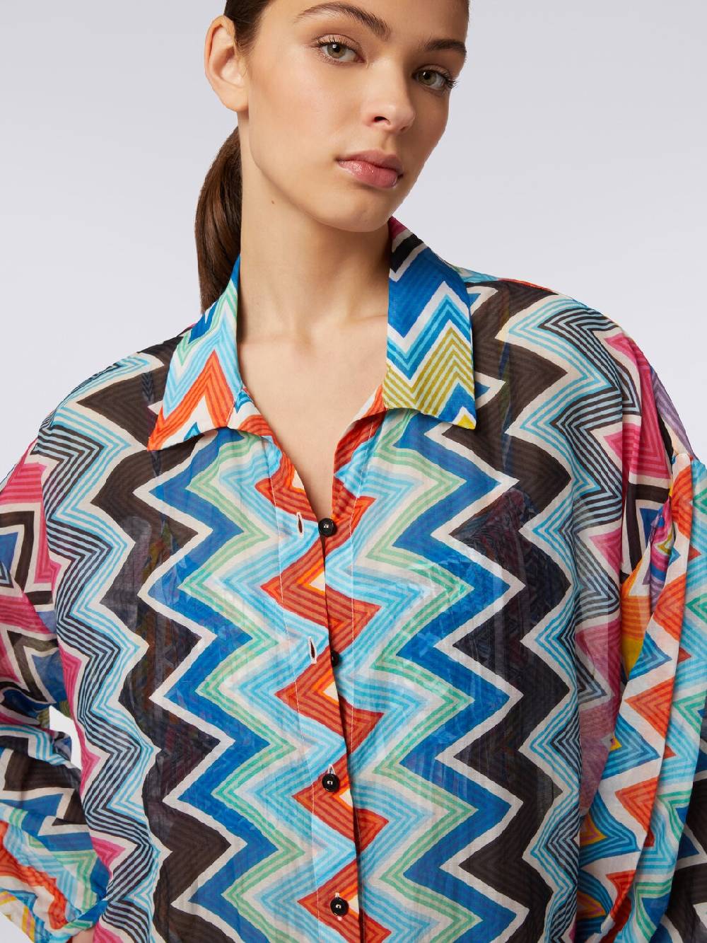 M Missoni Blusa oversize in seta e cotone stampa zig zag Sconto