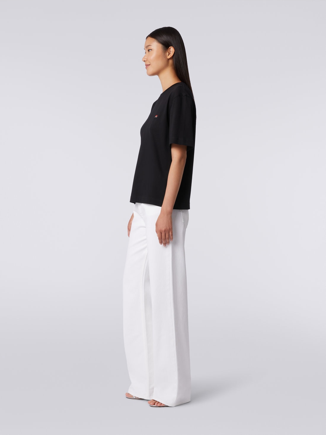 M Missoni T-shirt girocollo in cotone con ricamo e logo In Vendita